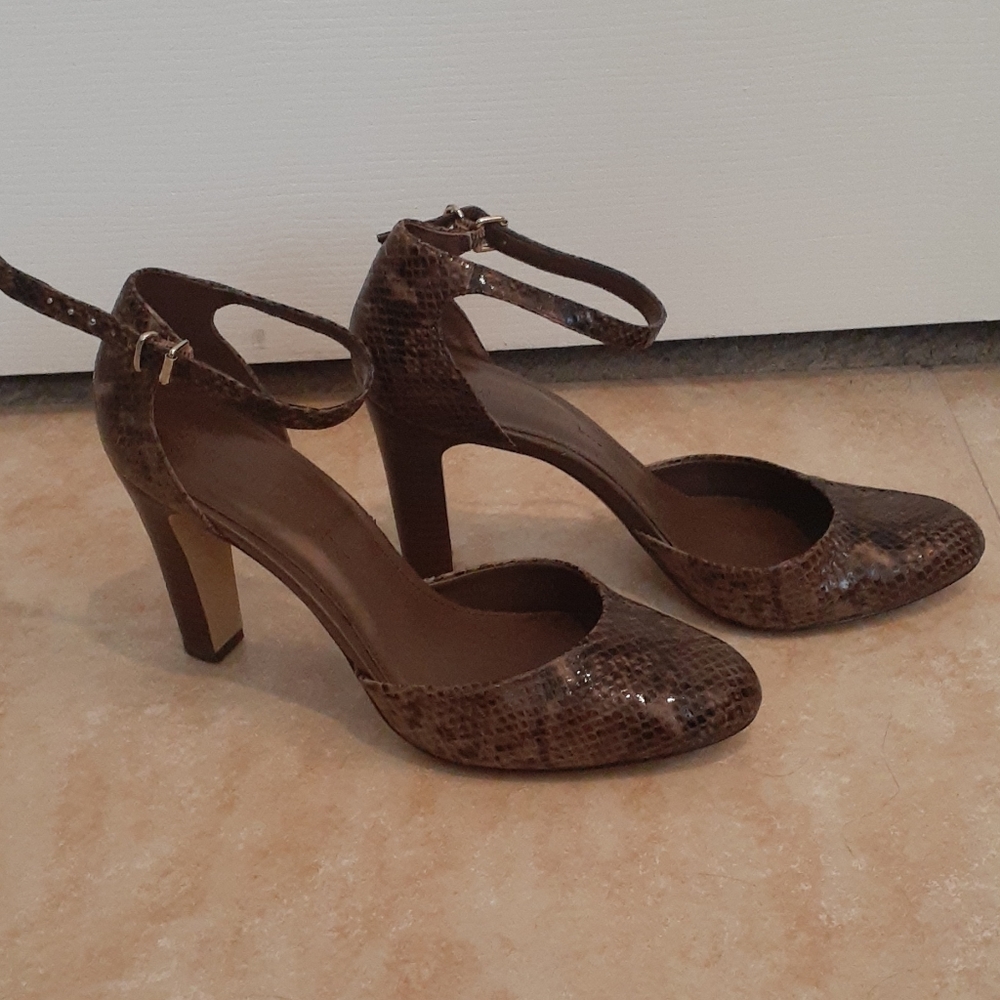 Snakeskin Ankle Strap Heels by Banana Republic